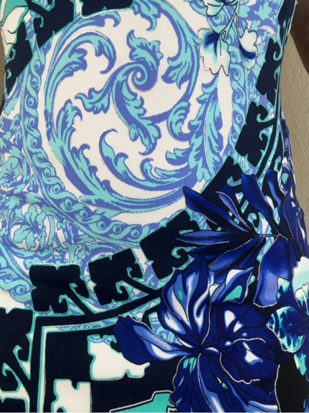 Cache Blue Paisley Halter Mini Dress Size 4 Bodycon Lined Built-In Bra NEW - Picture 7 of 10